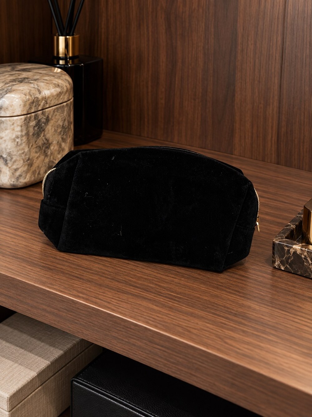 Yves Saint Laurent Black Velvet Makeup Bag | Plush Velvet Finish - Picture 3 of 6